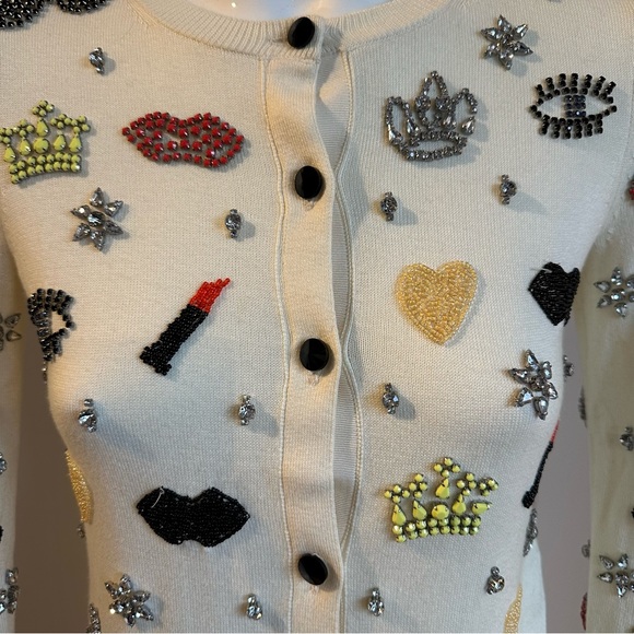 🎀SOLD🎀Alice + Olivia Must Have Embellished Sequin Ivory Cardigan - Picture 7 of 12